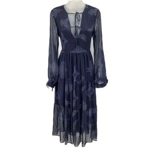 English Factory Navy Tiered Geometric Print Dress